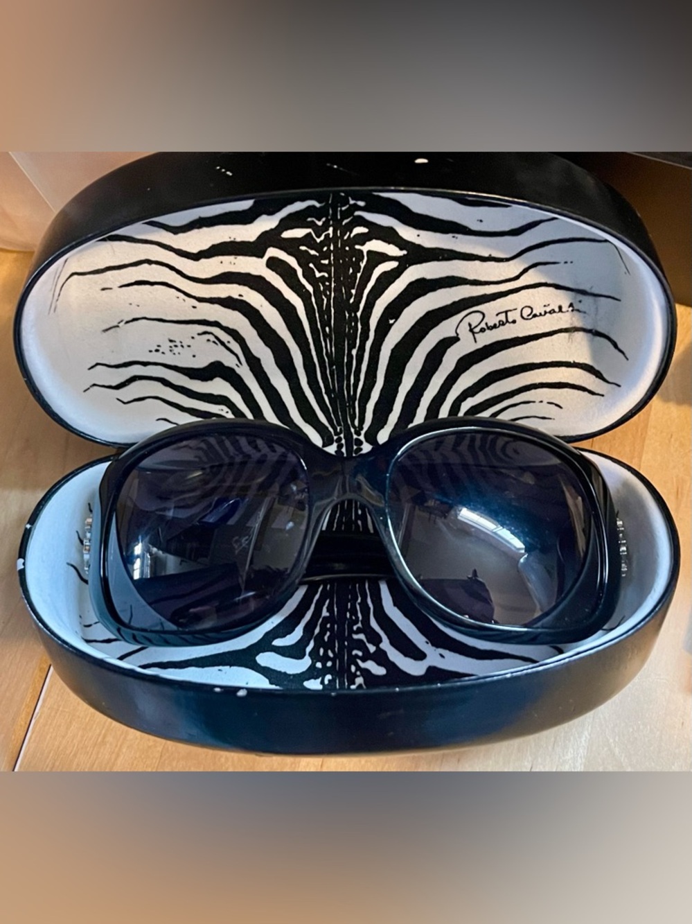 Robert Cavallo Zebra-Print Case Sunglasses with Black Frames